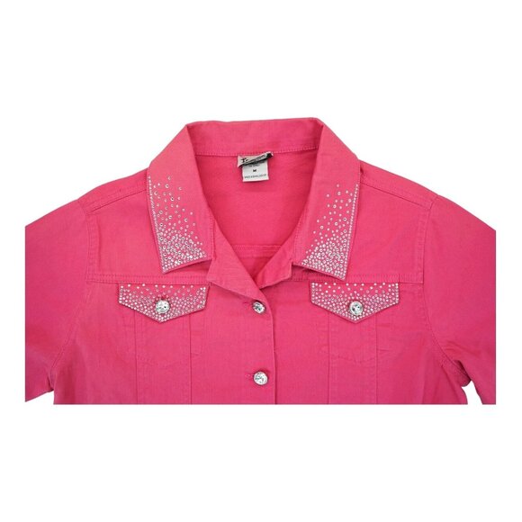 Isaac's Designs Denim Pink Jacket Decoraded Rhinestones with Dog Drawing Back‎ M - Picture 4 of 6